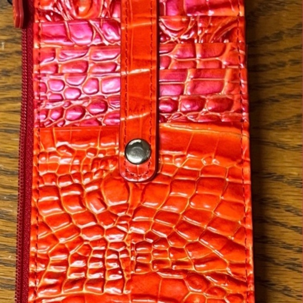 Brahmin Flame Reddish Orange Croc-Embossed Crossbody Bag/Wallet set - Picture 9 of 11